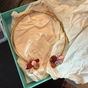 J. Crew Gold Necklace with Pink and Red Accents